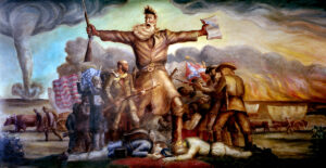 The Tragic Prelude, a mural by John Steuart Curry, depicts John Brown and events leading to the Civil War. (Courtesy of Kansas State Historical Society)