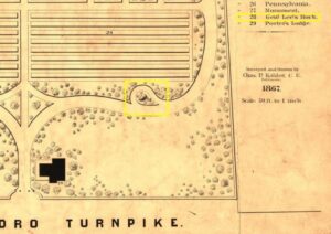 A detailed view of Lee’s Rock in the 1866 design for Antietam National Cemetery (Library of Congress)